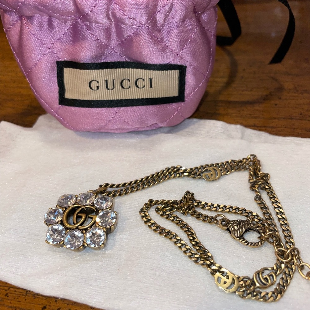 Gucci Crystal Double G Necklace, Clear